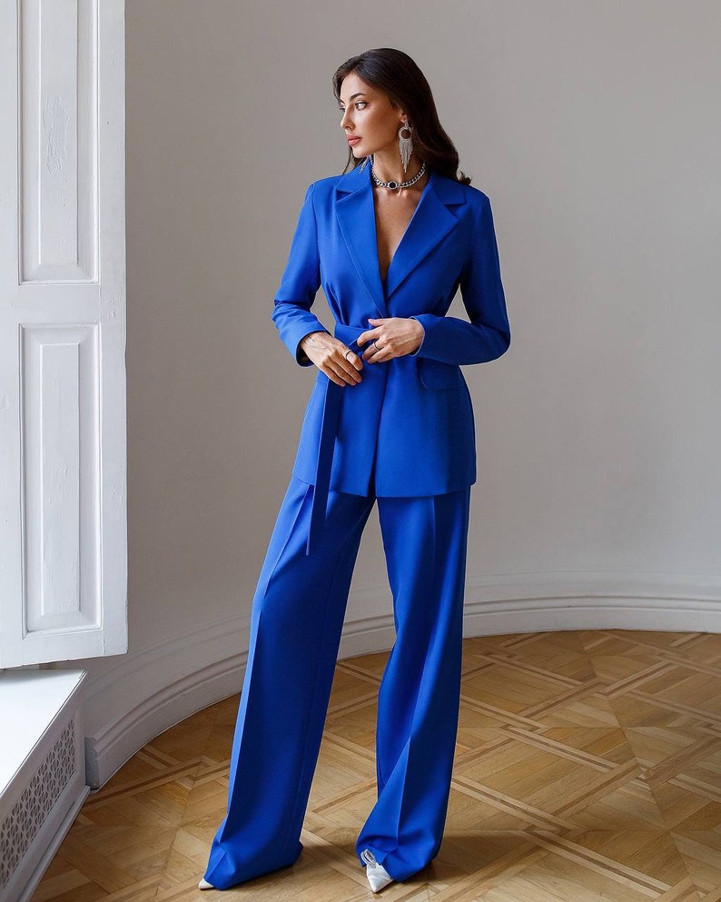 royal blue pant suit for wedding