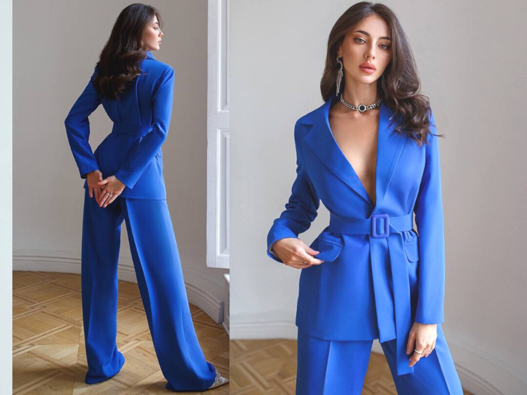 Royal Blue Pant Suit Two Piece Set for Women Wedding Guest Etsy