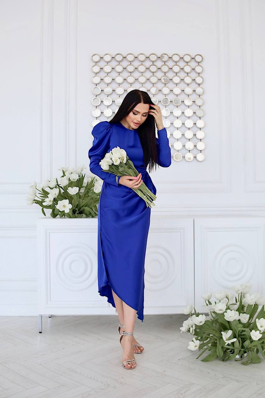 Electric Blue Silk Georgette Midi Dress - Women - Ready-to-Wear
