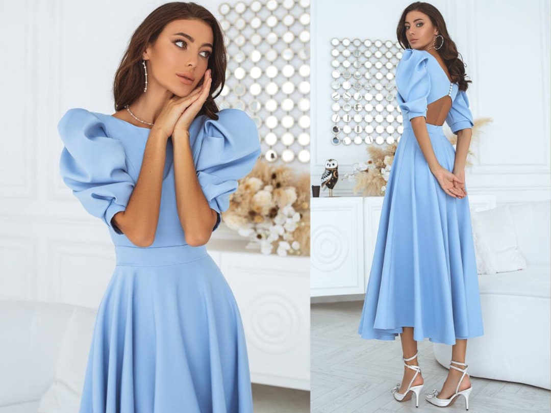 Baby Blue Long Dress Modest Wedding Guest Dress Blue Formal - Etsy