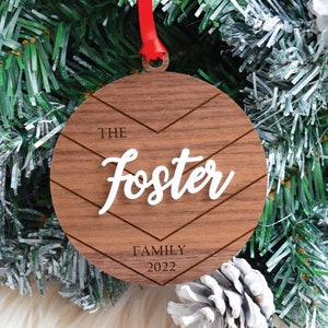 Family Name Christmas Ornament | Walnut Wood Christmas Ornament| Last Name Holiday Ornament| Rustic Christmas