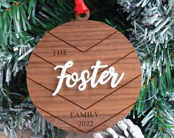 Family Name Christmas Ornament | Walnut Wood Christmas Ornament| Last Name Holiday Ornament| Rustic Christmas