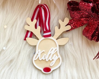 Personalized Reindeer Stocking Tag|Personalized Reindeer Ornament| Wooden Reindeer Gift Tags| Custom Stocking Tag