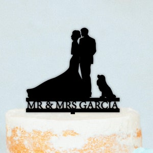 Silhouette Couple Cake Topper| Mr & Mrs Wedding Cake Topper| Cake Topper With Dogs| Custom Wedding Cake Topper