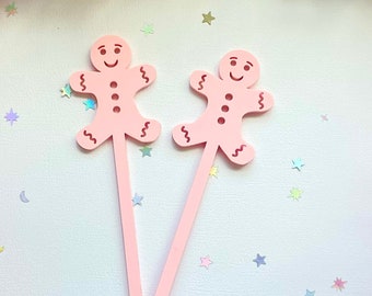 Gingerbread Drink Stirrers| Christmas Drink Stirrers| Pink Gingerbread Drink Stirrers| Christmas Swizzle Sticks| Holiday Drink Decor