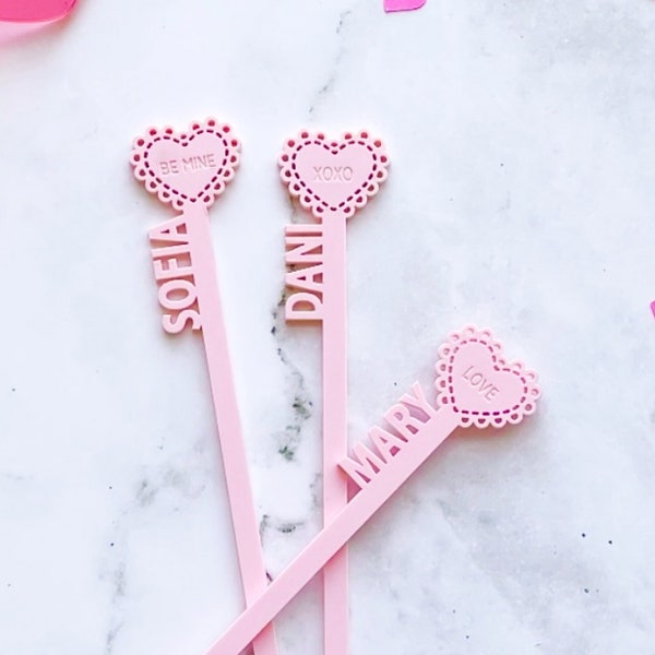 Personalized Heart Stir Sticks | Valentine's Stir Sticks | Galentine's Day Stir Sticks | Acrylic Swizzle Sticks