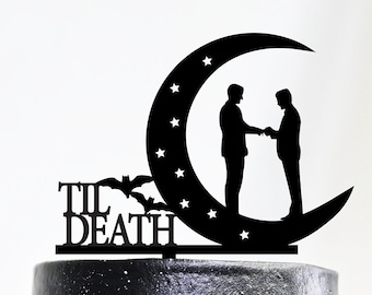 Gothic Wedding Cake Topper| Mr And Mr Custom Cake Topper| Same Sex Wedding| Groom's Silhouette Cake Topper