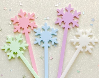 Christmas Drink Stirrers| Snowflake Cocktail Stirrers| Christmas Swizzle Sticks| Holiday Drink Decor| Acrylic Beverage Sticks