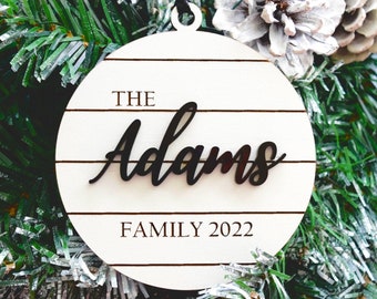 Personalized Shiplap Ornament| Family Name Christmas Ornament| White And Black Rustic Ornament
