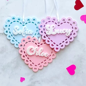Personalized Valentine&#39;s Day Tag | Heart Name Tag| Pastel Acrylic Gift Tag | Custom Valentine Gift | Heart Gift Basket Tag