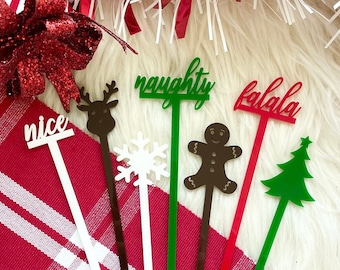 Christmas Drink Stirrers| Naughty And Nice Beverage Sticks| Gingerbread Drink Stirrers| Holiday Drink Decor