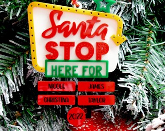Santa Stop Here Ornament| Personalized Santa Tree Ornament| Retro Santa Christmas Ornament| Acrylic And Wood Santa Stop Here