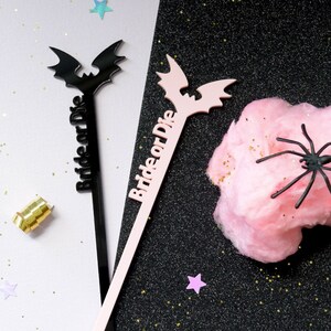 Bride Or Die Drink Stirrers| Halloween Bachelorette Drink Sticks| Acrylic Bat Bridesmaid Cocktail Stirrers