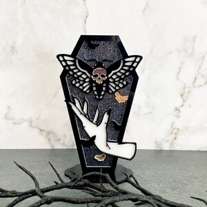 Acrylic Glitter Death Moth Coffin Sign| Witch Hands Moth Decor| Spooky Wiccan Decor| Witchy Sign