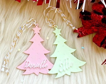 Personalized Christmas Tree Stocking Tag| Pink Christmas Tree Ornament| Acrylic Gift Tags| Custom Stocking Tag