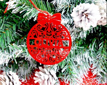 Personalized Red Ornament | Red Acrylic Name Ornament| Acrylic Laser Cut Christmas Ornament| Personalized Christmas Ball
