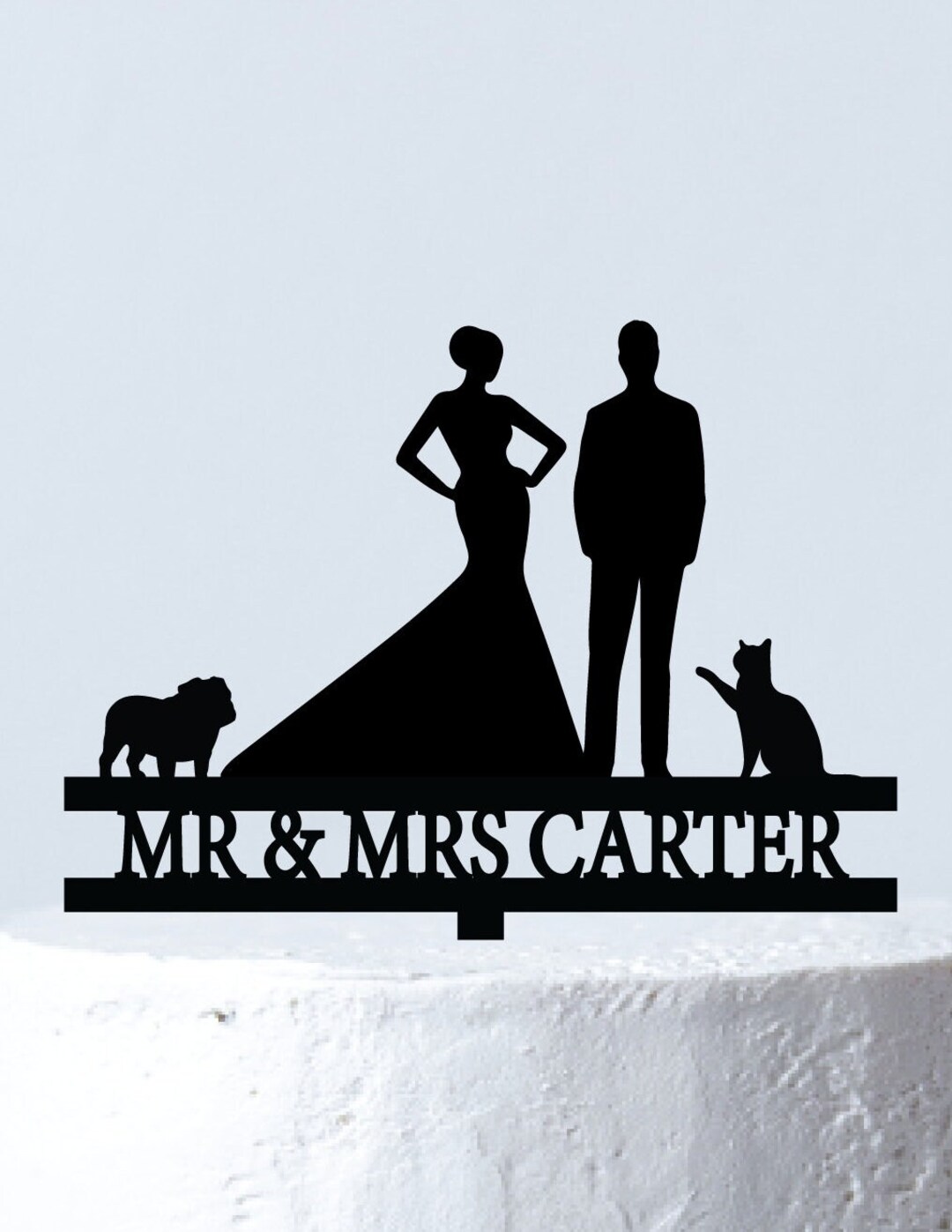 Bride & Groom Silhouette Cake Topper| Wedding Cake Topper With Pets| Mr ...
