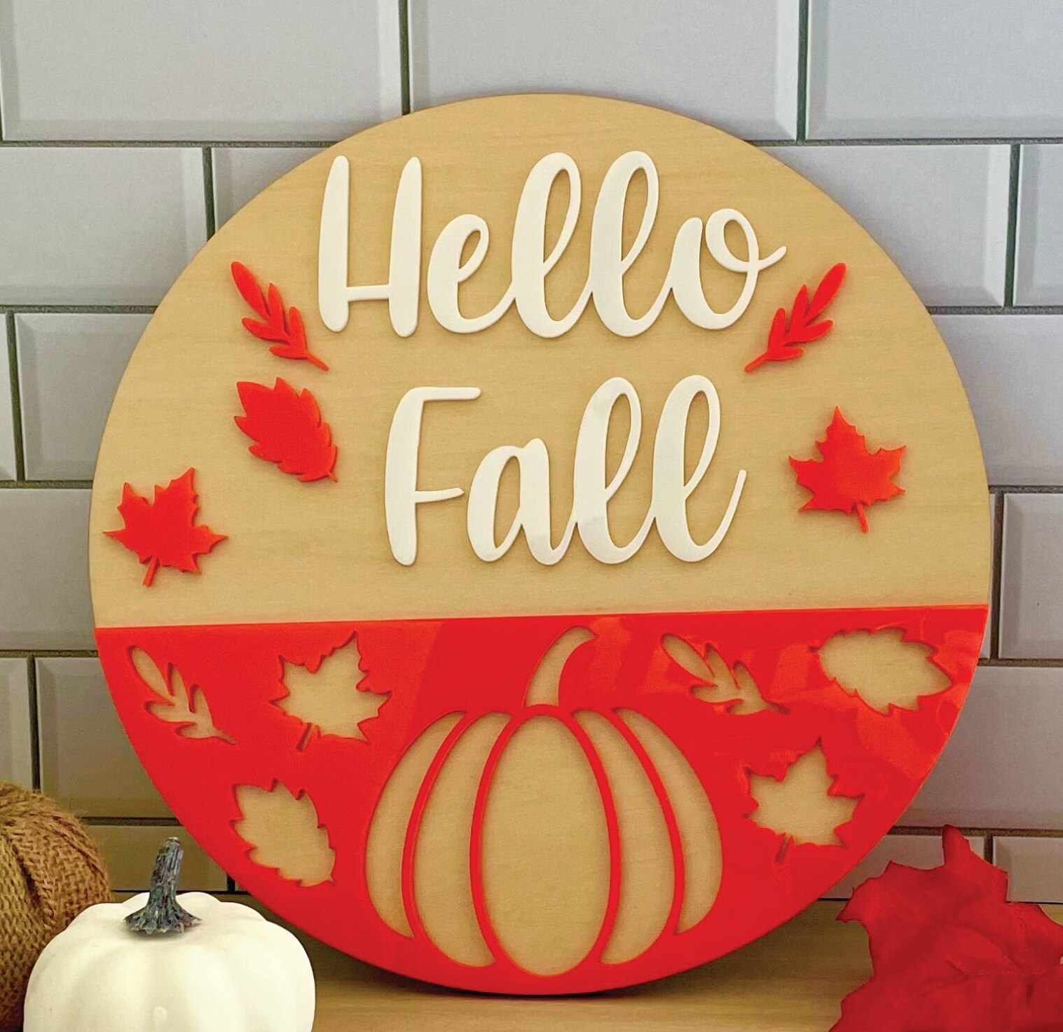 Hello Fall Sign| Acrylic Fall Sign| Autumn Shelf Sign| Fall Leaves ...