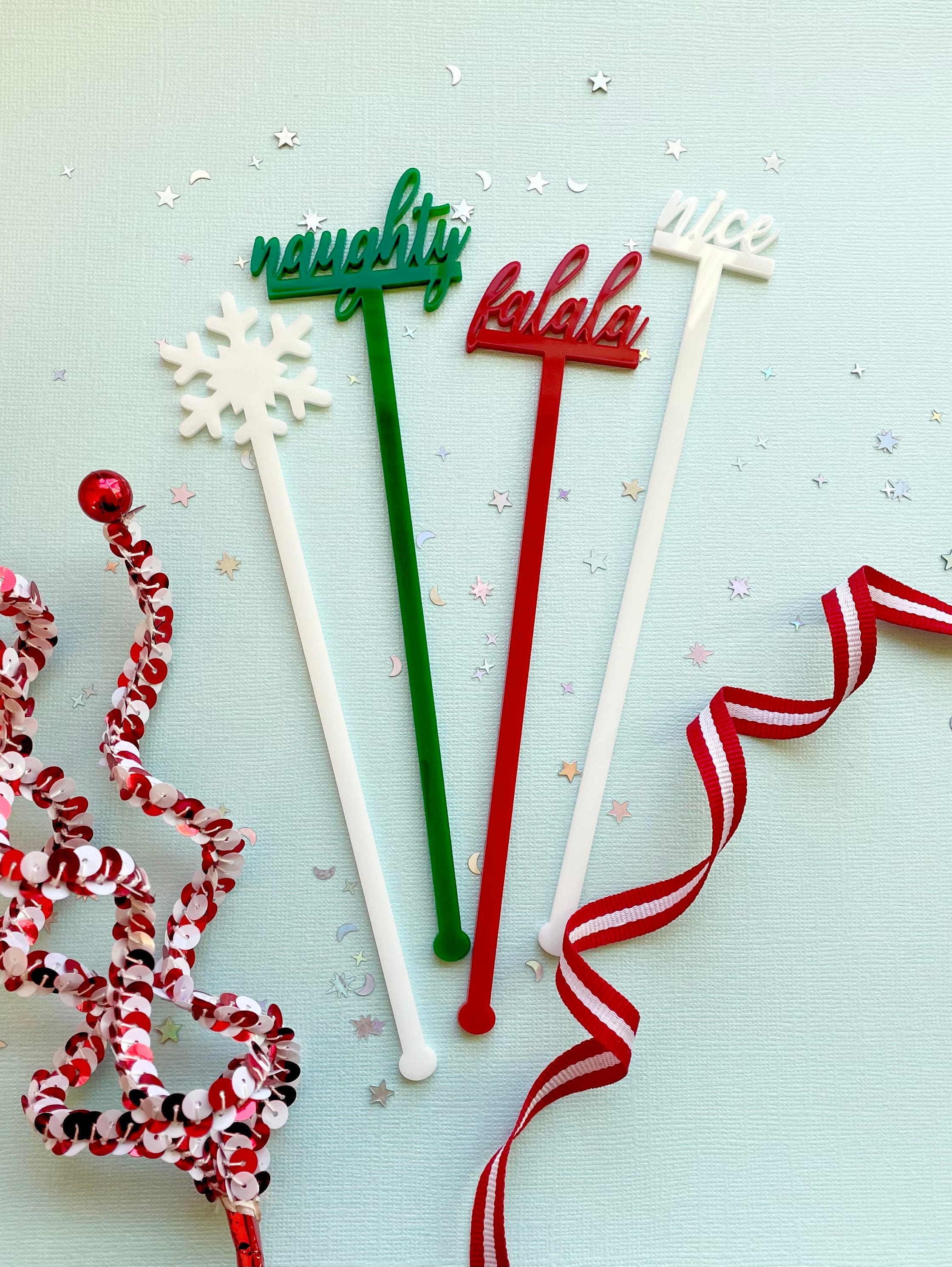 Christmas Drink Stirrers, Holiday Cocktail Sticks, Merry Christmas Swizzle  Sticks, Christmas Tree, Snowflake, Custom Drink Marker, Set of 12