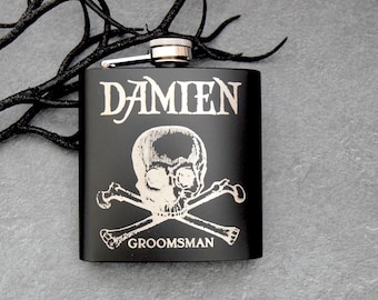 Skull And Bones Flask| Gothic Groomsmen's Gift| Personalized Mens Gifts| Groomsmen Day Of Wedding Gift
