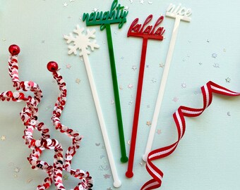 Christmas Drink Stirrers| Naughty And Nice Beverage Sticks| Christmas Coffee Barware| Holiday Drink Decor