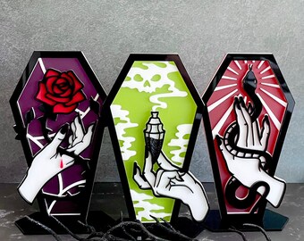 Acrylic Witchy Coffin Decor| Red Rose Coffin Sign| Potions And Spells| Witchcore| Cottagecore