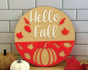Hello Fall Sign| Acrylic Fall Sign| Autumn Shelf Sign| Fall Leaves Entryway Table Sign| Acrylic|Basswood
