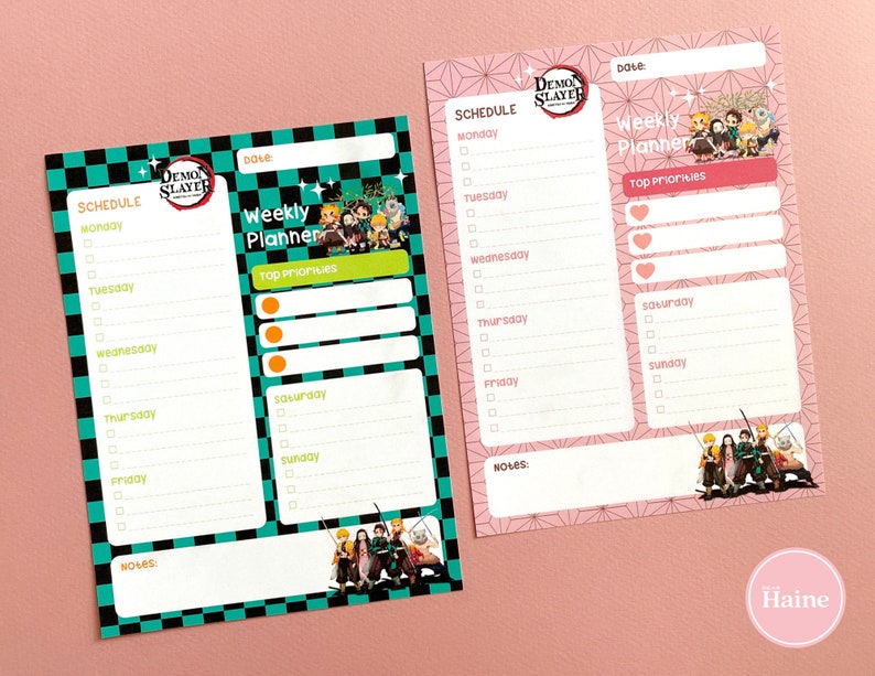 Demon Slayer Weekly Planner Notepads Set Anime Stationery Etsy