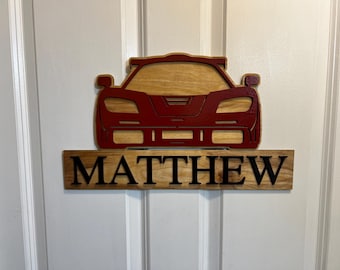 Race Car Name Sign Kids Room, Car Door Hanger