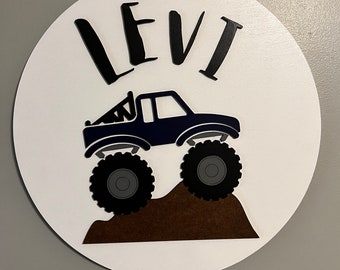 Personalized Monster Truck Name Sign | Custom Wooden Kids Room Decor | Boys Bedroom Wall Sign | Nursery Name Sign | Monster Truck Art Gift