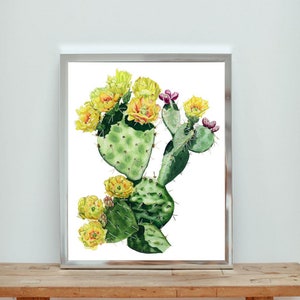 Stampa artistica da parete con cactus. Fico d'India di Engelmann. Stampa artistica da parete con cactus, acquerello, Sud-ovest - Sud - Midwest. Arte con cactus.