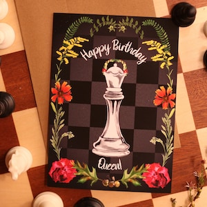Carte de vœux d'anniversaire sur le thème des échecs | Carte De Vœux Pièce D'échecs Reine | Joyeux anniversaire Reine