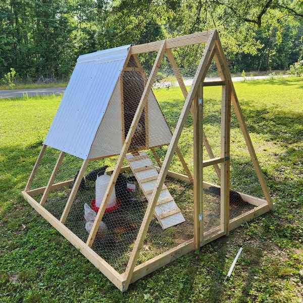 Chicken Coop Plan. A-Frame Mobile Tractor with Ramp and Barn Doors. Digital Download PDF.