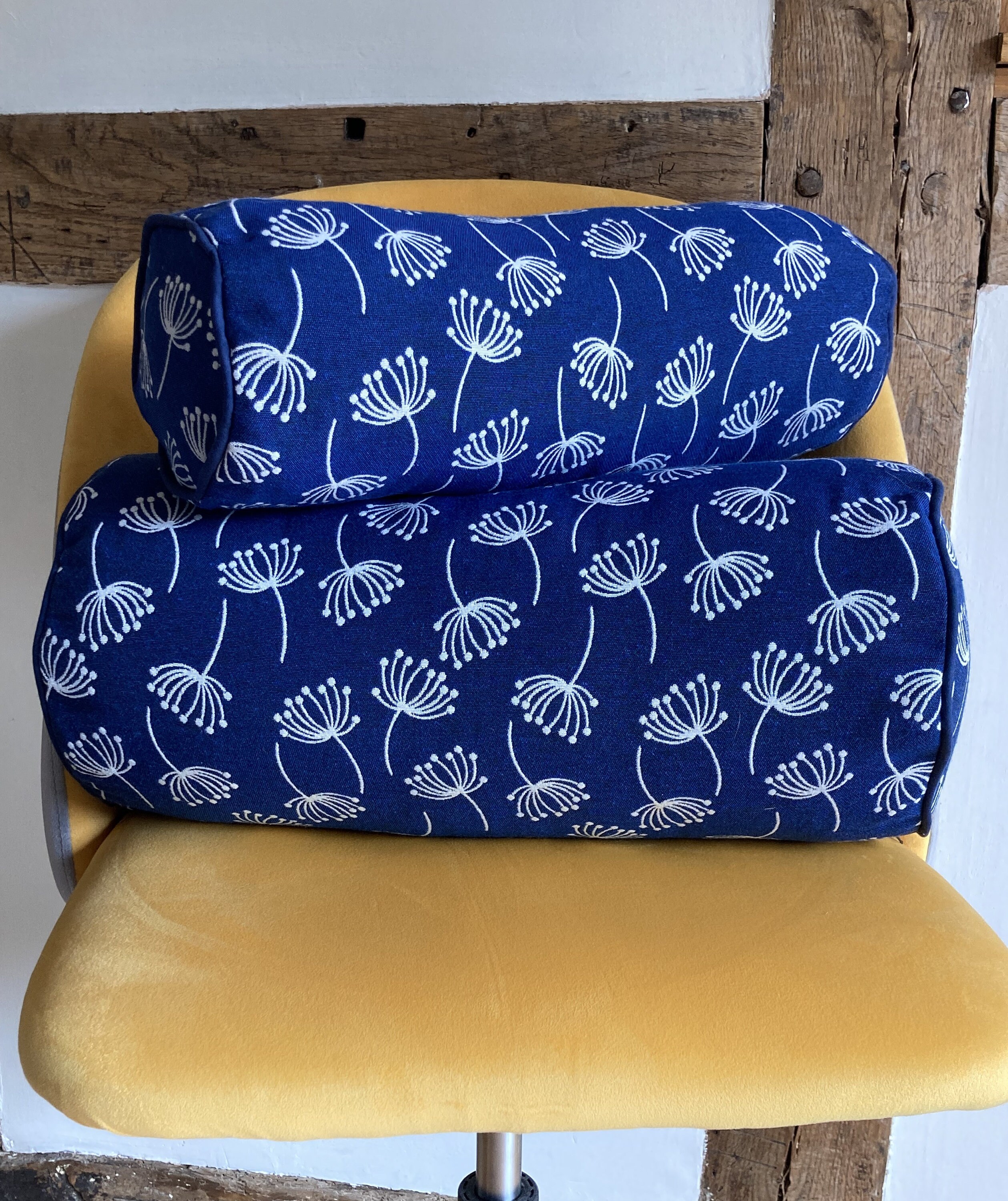 Blue Bolster Cushion With White Flowers Handmade by the Etsy UK