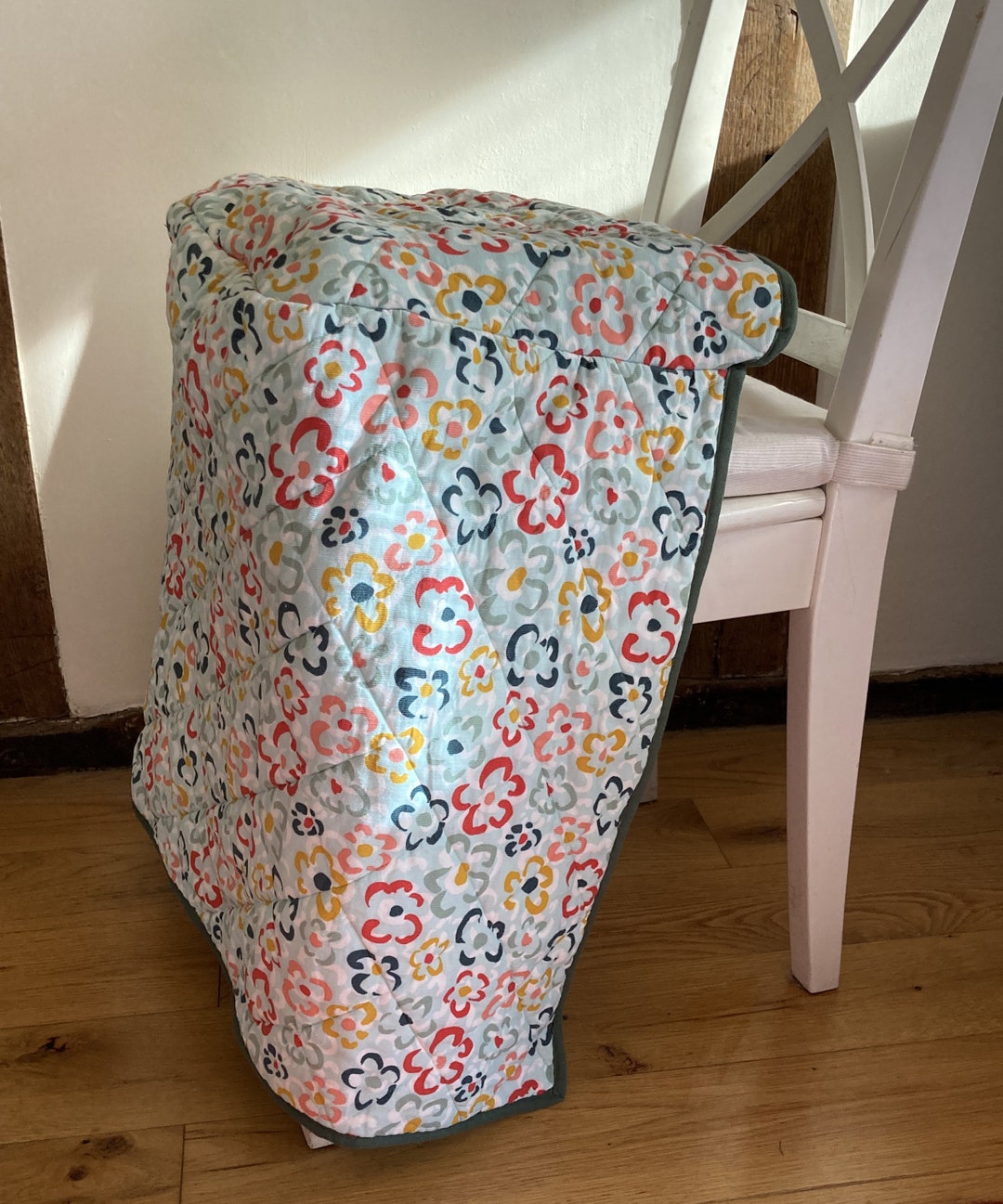 Floral Green Quilted Lap Blanket Made of Needlecord Handmade Etsy UK