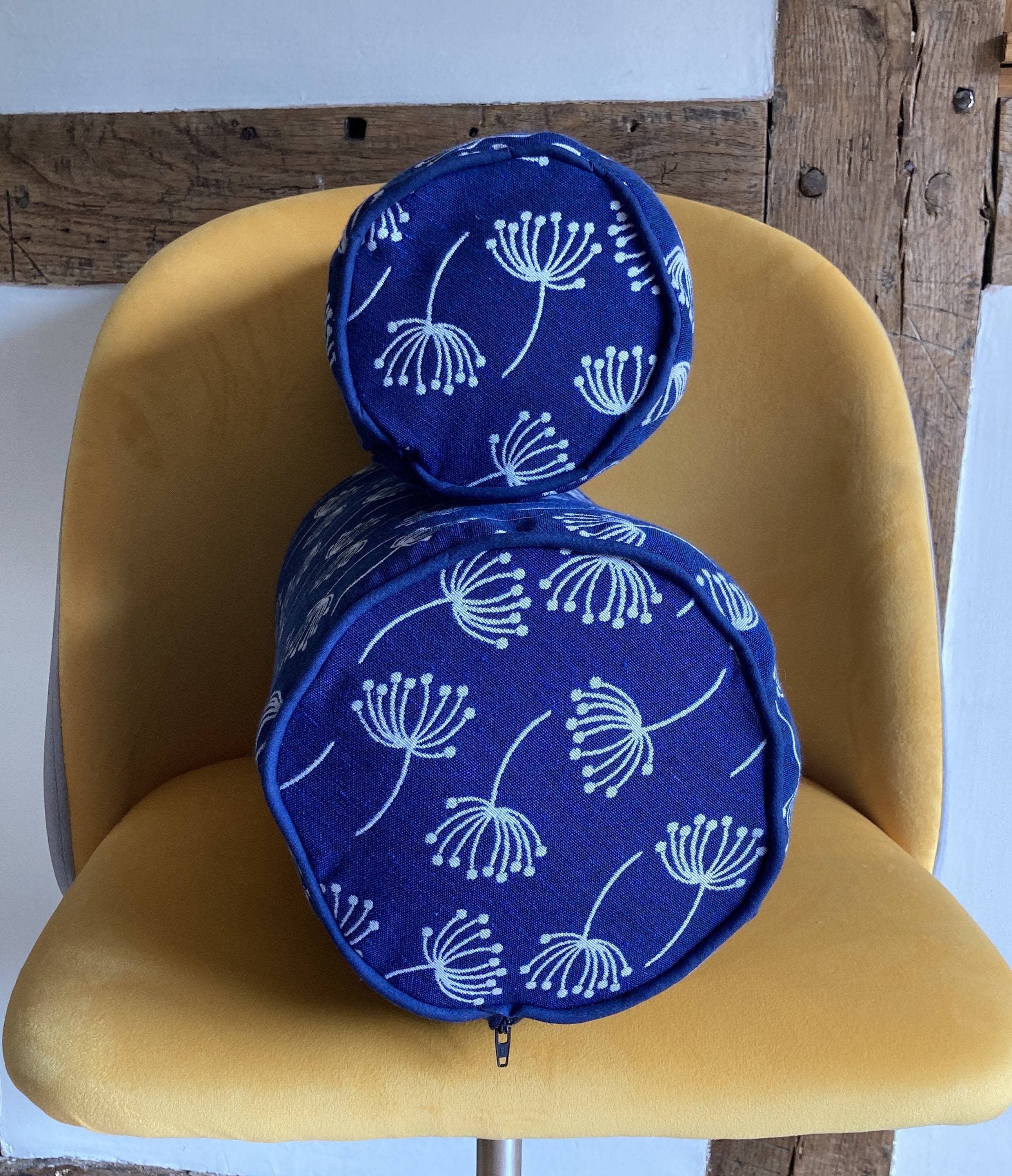 Blue Bolster Cushion With White Flowers Handmade by the Etsy UK