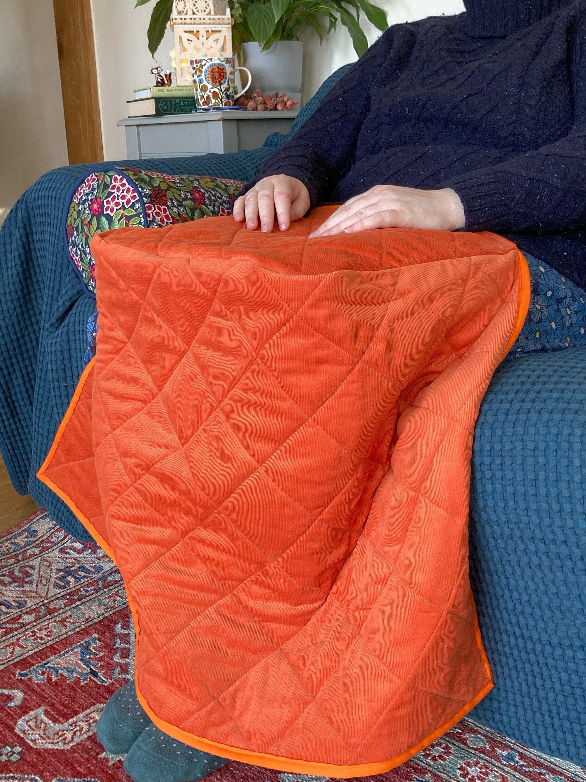 Navy Orange Blanket Etsy UK