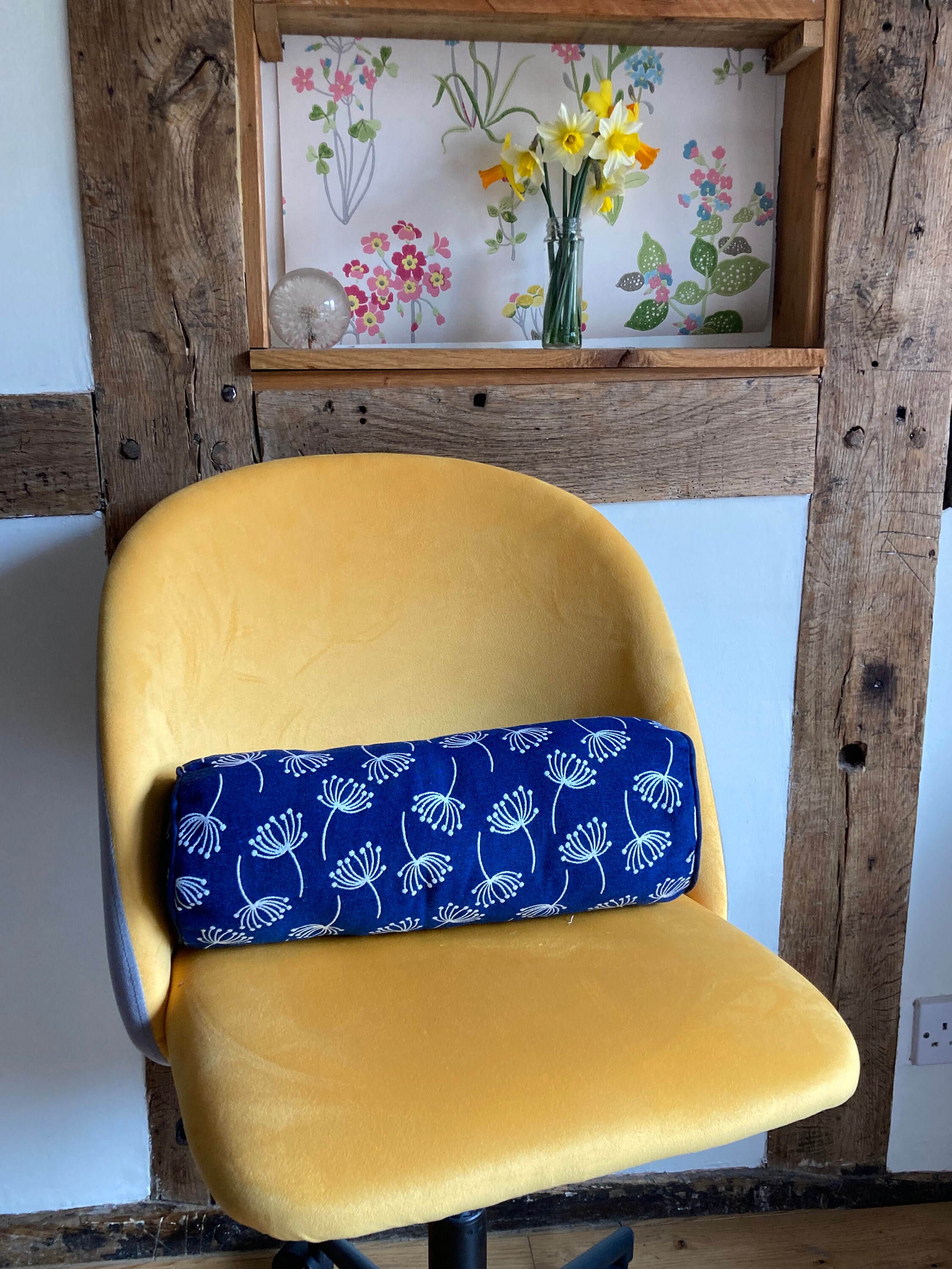 Blue Bolster Cushion With White Flowers Handmade by the Etsy UK