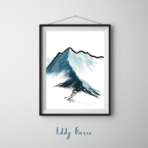 Minimalist Mountain Wall Art Print, Abstract Blue Mountain Painting, Digital Download, Modern Nature Decor, Printable Landscape Artwork