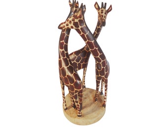 Exotische Eleganz: Handgefertigte Holz-Giraffen - 3er 33 cm Höhe