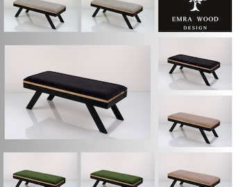 Bench Industrial Manufacturer Handmade Emra Wood LGM-458 Color Black | Footstool | Pouffe | Hallway Bench | Entrance Hallway