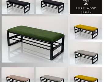 Bench Industrial Manufacturer Handmade Emra Wood LGM-517 Color Black | Footstool | Pouffe | Hallway Bench | Entrance Hallway