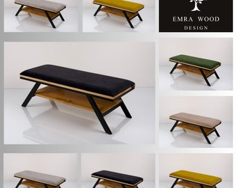 Bench Industrial Manufacturer Handmade Emra Wood LGM-481 Color Black | Footstool | Pouffe | Hallway Bench | Entrance Hallway