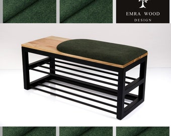 Bench Industrial Manufacturer Handmade Emra Wood LGM-450 Color Black | Footstool | Pouffe | Hallway Bench | Entrance Hallway