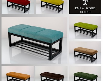 Bench Industrial Manufacturer Handmade Emra Wood LGM-512 Color Black | Footstool | Pouffe | Hallway Bench | Entrance Hallway