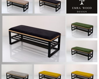 Bench Industrial Manufacturer Handmade Emra Wood LGM-526 Color Black | Footstool | Pouffe | Hallway Bench | Entrance Hallway