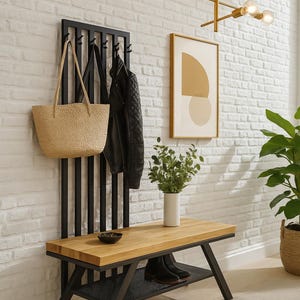 Panca industriale Loft Produttore fatto a mano EmraWood LM-84 Colore nero | Poggiapiedi | Pouf | Sgabello | Panca da corridoio | Ingresso