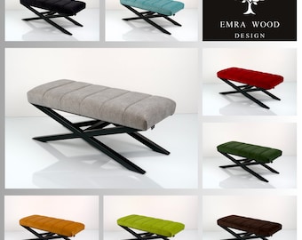 Bench Industrial Manufacturer Handmade Emra Wood LGM-530 Color Black | Footstool | Pouffe | Hallway Bench | Entrance Hallway