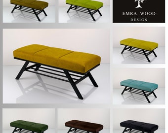 Bench Industrial Manufacturer Handmade Emra Wood LGM-488 Color Black | Footstool | Pouffe | Hallway Bench | Entrance Hallway