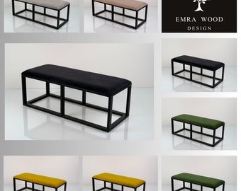 Bench Industrial Manufacturer Handmade Emra Wood LGM-460 Color Black | Footstool | Pouffe | Hallway Bench | Entrance Hallway